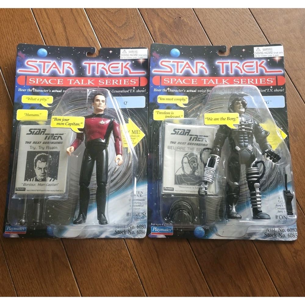 Star Trek Space Talk Series Borg & Q Action Figures Lot 1995 Playmates Vintage